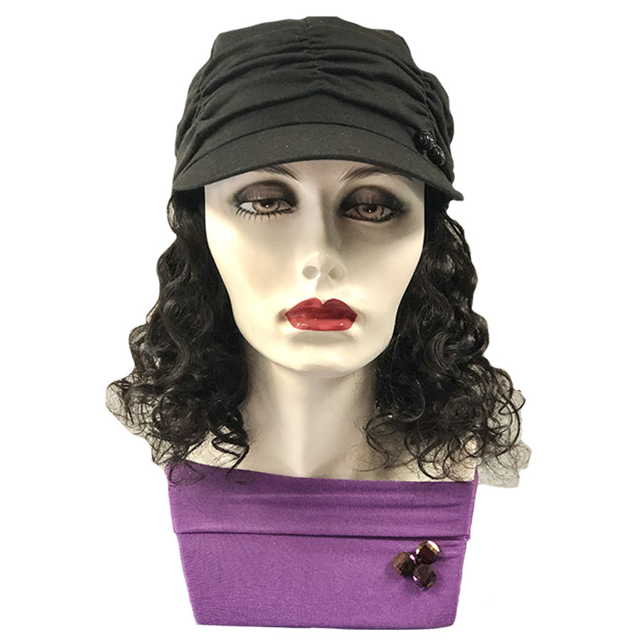 Hat with Hair Attached for Chemo Patients Cranial Prosthesis Wigs