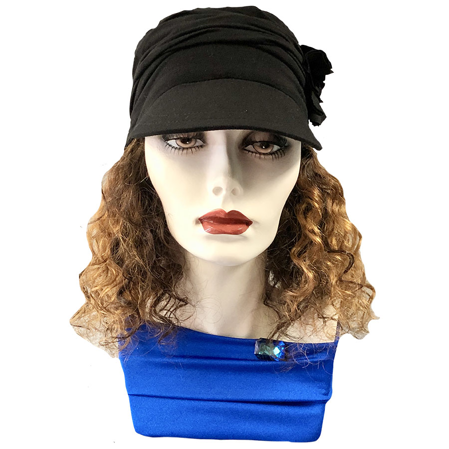 Hat with Hair Attached for Chemo Patients Cranial Prosthesis Wigs