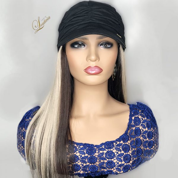 Black Hat with Blonde & Brown Hair Attached for Chemo Patients