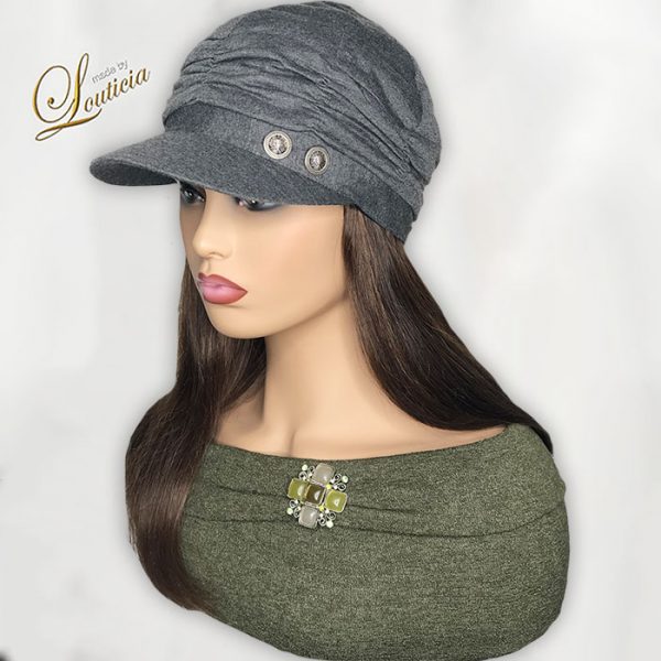 Chemo Gray Hat with Tricolor Straight Hair Attached