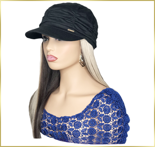 Chemo Hat with Long Blonde Hair Attached