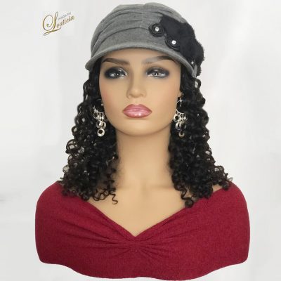 Fancy Gray Chemo Cap with Hair Attached