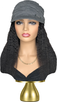 Women's Gray Hat with Black Textured Hair Attached