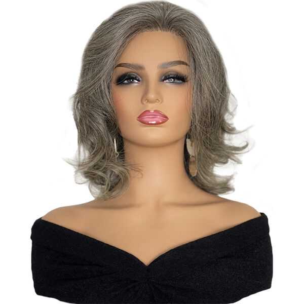 Lace Front 12 inch Mix Gray Premade Human Hair Prosthesis Wig