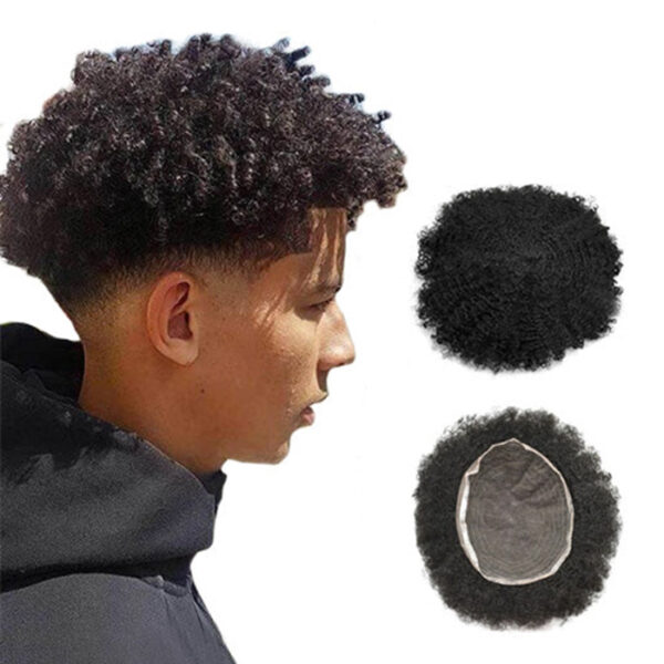 Custom Made Afro Curly Men’s Full Swiss Lace African American Hairpiece