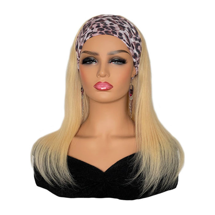 Leopard Print Headband Wig 16 inch Straight Blonde Human Hair Wig