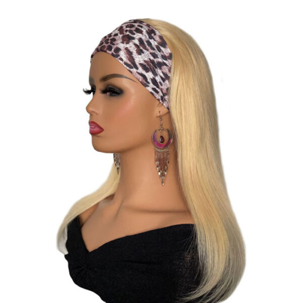 Leopard Print Headband Wig 16 inch Straight Blonde Human Hair Wig