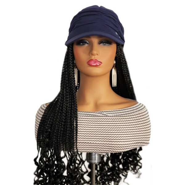 Navy Hat with 22″ Synthetic Black Braids Attached