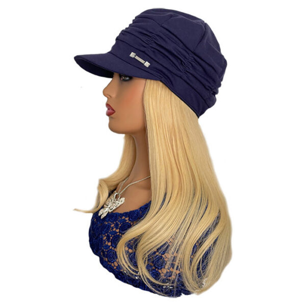 Navy Hat with 16 inch Straight Blonde Hair Attached
