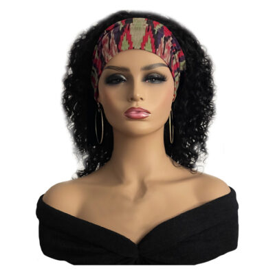 Scarf Headband Wig 14 inch Curly Black Human Hair Wig