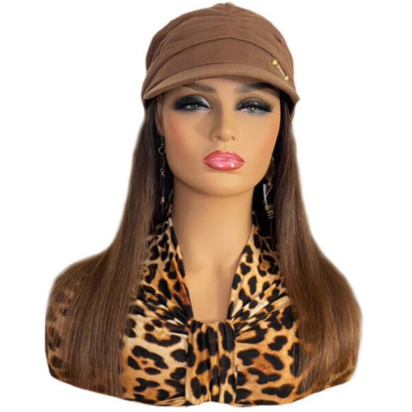 Tan Hat with 16 inch Straight Brown Hair Attached