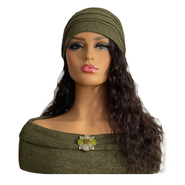 Women’s Sage Turban with 16″ Black Straight Hair Attached