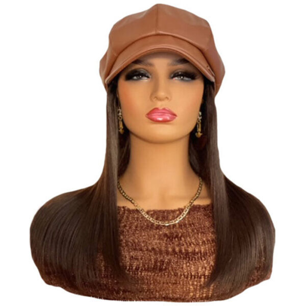 Tan Vegan Leather Hat with 16 inch Dark Brown Hair Attached